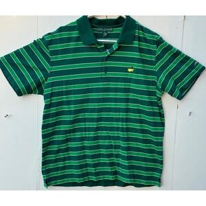 Masters Collection Polo Shirt Mens XL Green White Striped Pima Cotton Golf Logo